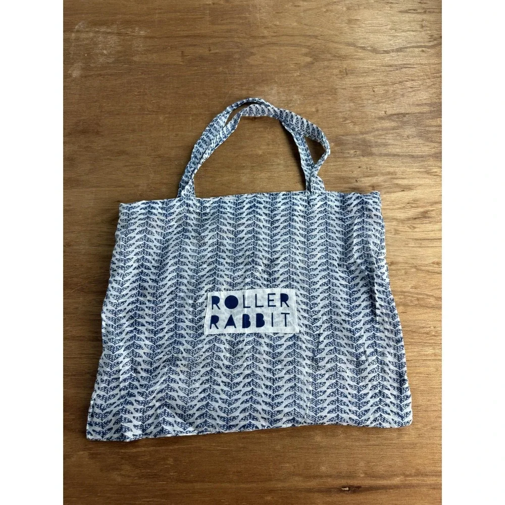 Roller Rabbit Tote Bag Women's Medium Blue Leaf Print Cotton‎ Lightweight Logo